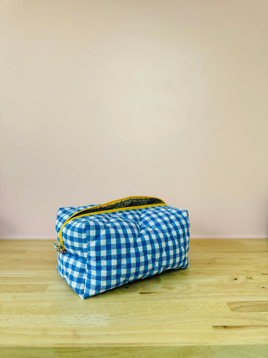 Boxy Pouch - Checkered Blue - Large